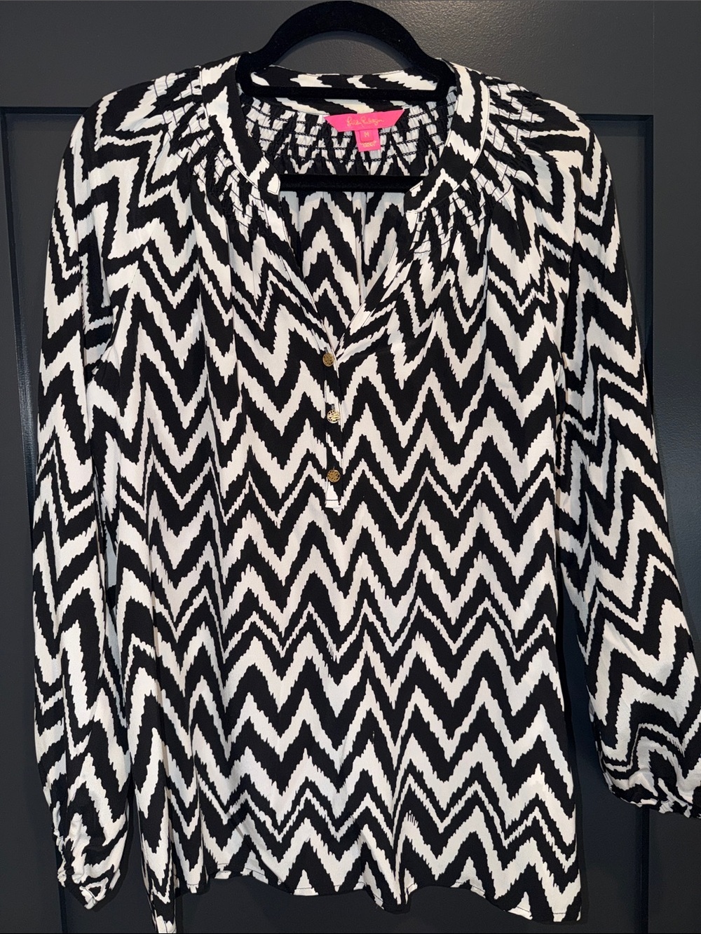 Lilly Pulitzer Black & White Chevron Blouse